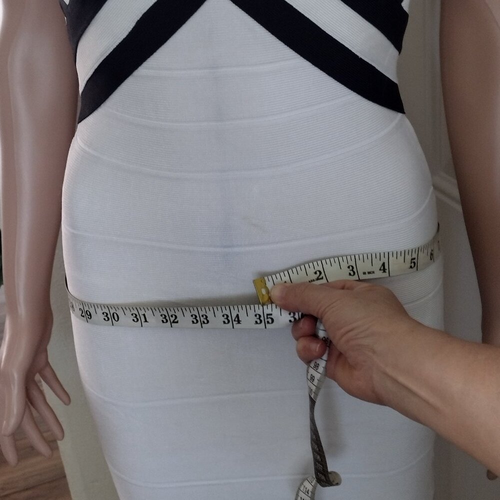 Rachael G Stretch Strappy Dress, White with Black, Size S. - Picture 13 of 13